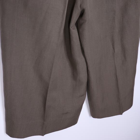AKRIS PUNTO Fiorella Belted Pants Dark Olive Cropped Wide-Leg Linen Women's 16 - Picture 8 of 10